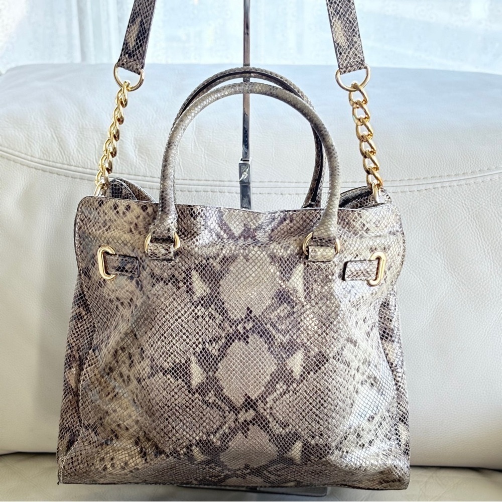Michael Kors Leather Snakeskin Animal Print Shoulder Crossbody Tote Bag